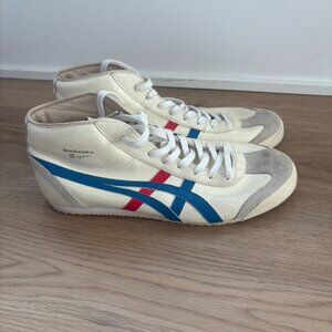Onitsuka Tiger by Asics Cream Sneakers with Blue and Red Stripes